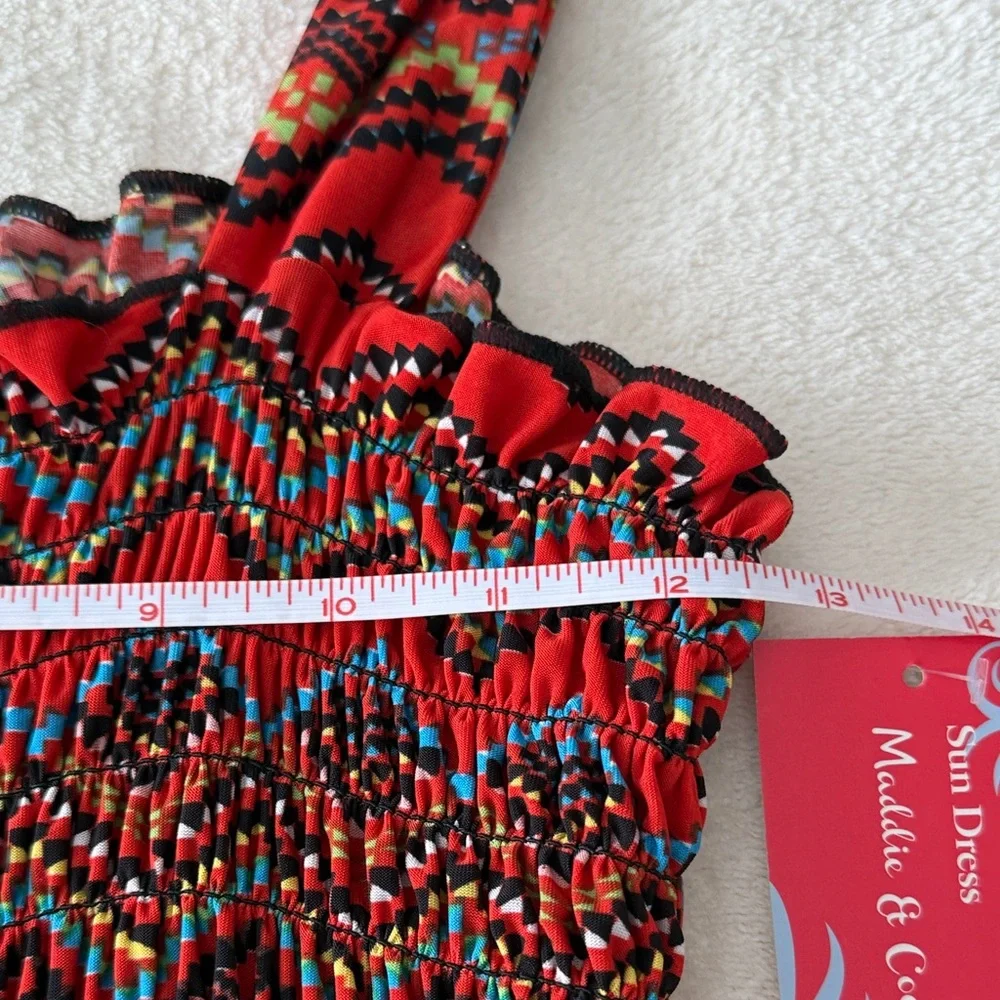 Vibrant Red Patterned Midi Sun Dress - Picture 9 of 11